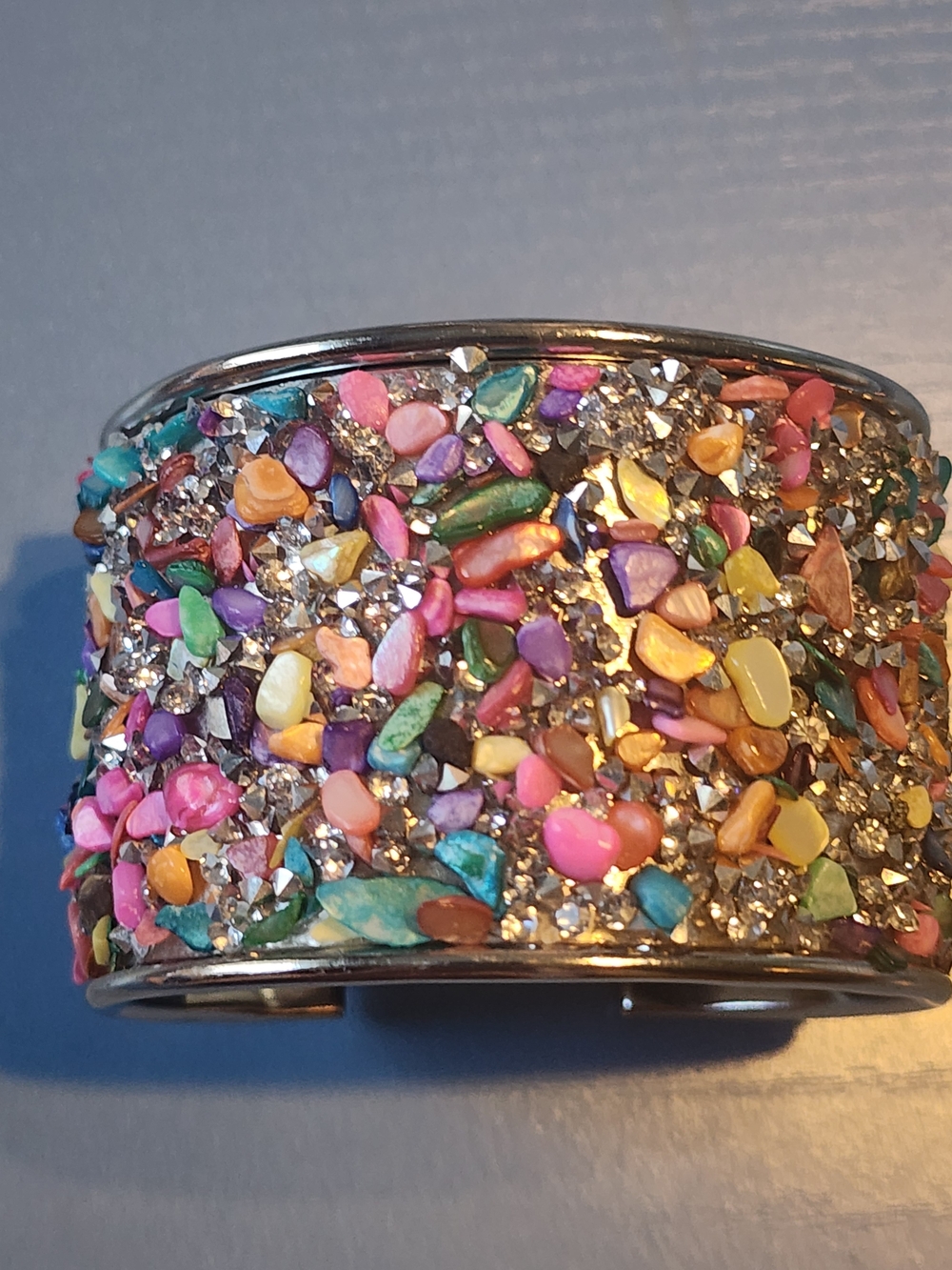 Multicolor Stone and Crystal Wide Adujustable Cuff Bracelet - Women Jewelry
